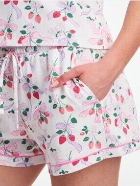 Roller Rabbit Strawberry Bows Pima Cotton Pajama Shorts Pajamas PJ Large
